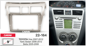 CARAV 22-164 Переходная рамка 9" TOYOTA Vios 2007+, Belta 2005-08, Yaris Sedan 2006-12 (серебро)